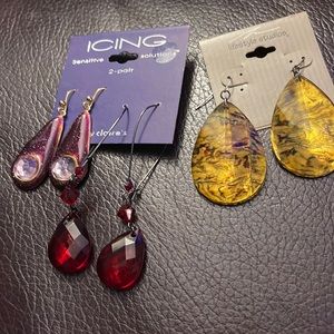 Three (3) pair dangle earrings -  2 pairs of Icing brand